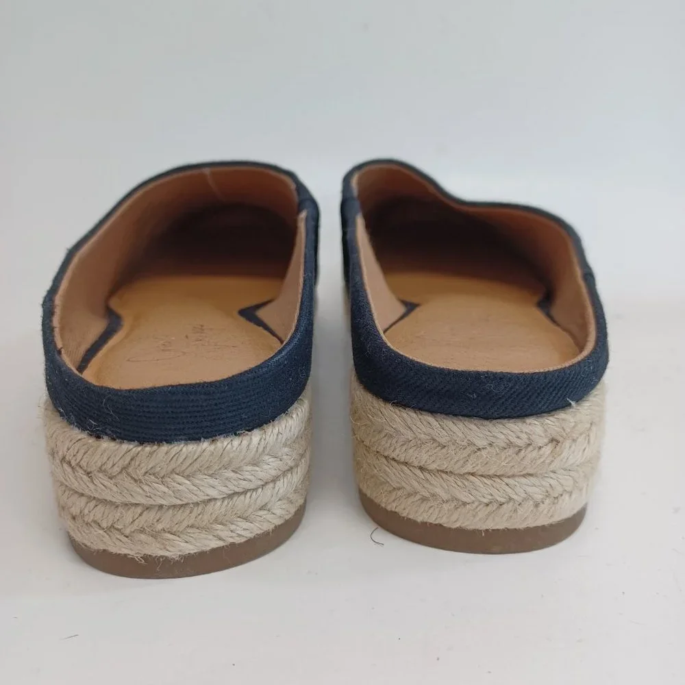 Crown Vintage Espadrille Slides Black Canvas Slip On Womens 6‎ M
